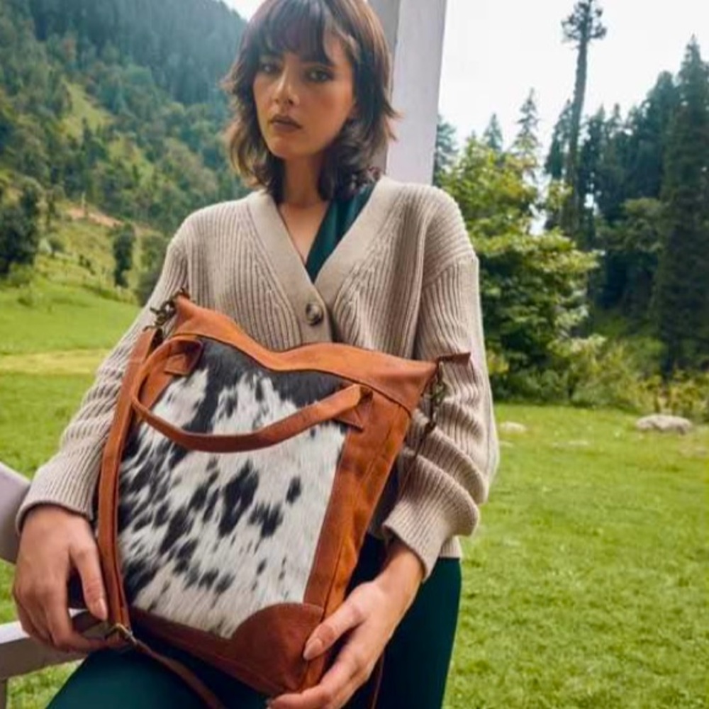 Myra Bag Brown and Black Cowhide Tote